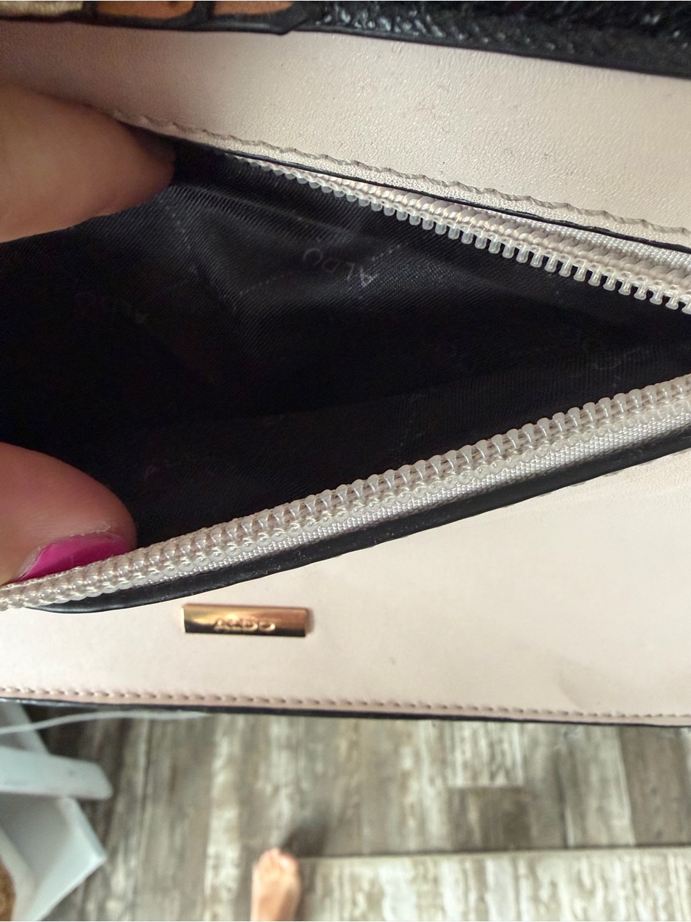 Black and Tan Top-Handle Crossbody Bag with Gold Chain Accent, and Scarf accent. - Picture 4 of 8